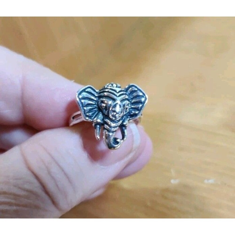 925 Sterling Silver Animal Thai Elephant Face Head Ring Band Elephant Ring Sz 7